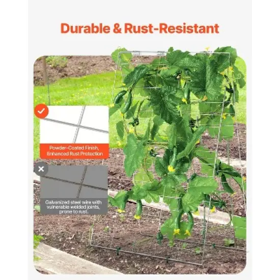 VEVOR Cucumber Trellis for Climbing Plants, 35" x 55" Foldable Cucumber Trellis Set with Plant Clips, Metal Garden Trellis for Raised Bed image {2}