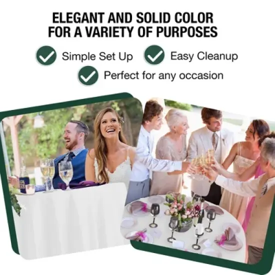 Crown Display White Round Disposable Tablecloth for Parties- 120 Inch White Plastic Table Cloth - Floor Length Tablecloth for 6 foot Table - 12 Pack image {4}
