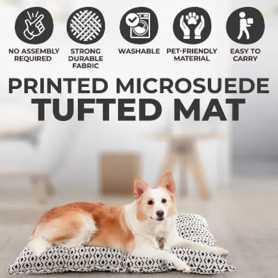 Precious Tails Printed Microsuede Tufted Mat Bed for Dogs - Ivory - L image {3}
