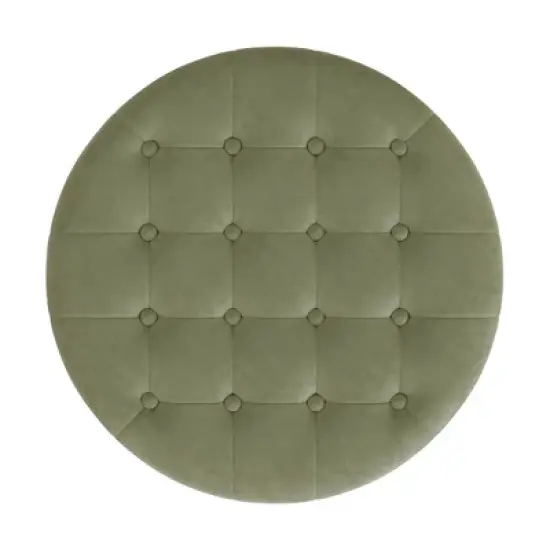 Tufted Round Storage Ottoman Light Sage Green Velvet - HomePop image {1}