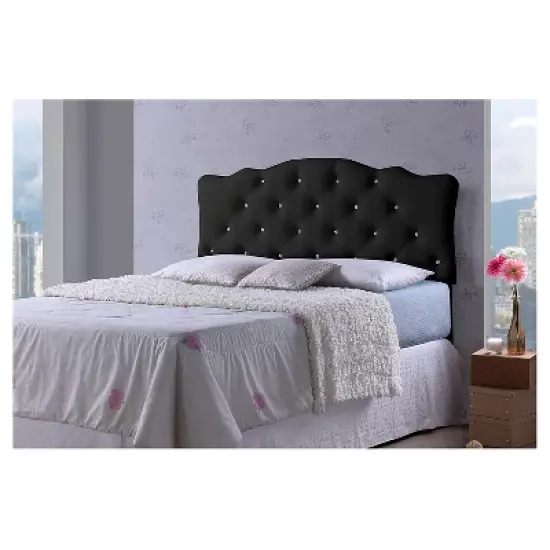 Rita Modern And Contemporary Faux Leather Upholstered Button-Tufted Scalloped Headboard - Baxton Studio image {1}