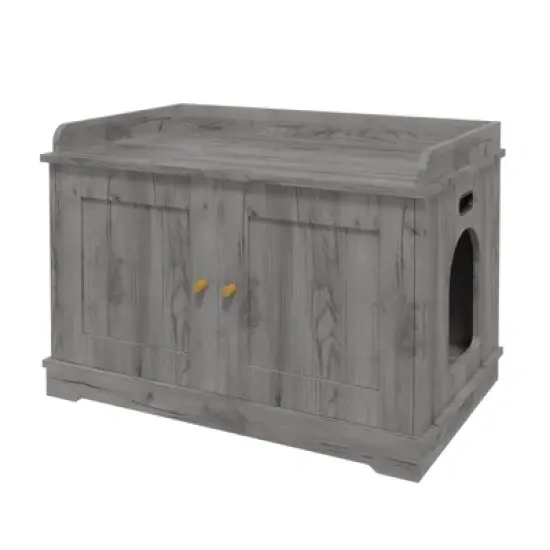 Cat Litter Box Enclosure Hidden Litter Box Cabinet with Wooden Barn Door, Side Table Style Indoor Cat House, Fits Most Litter Boxes image {7}