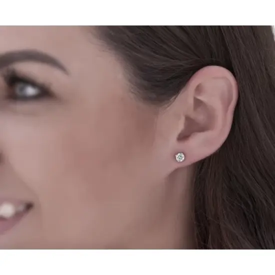 Pompeii3 3/4CT T.W. Diamond Studs & Solitaire Necklace Set in 14k White or Yellow Gold image {3}