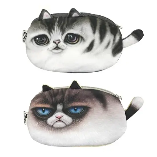 Wrapables Cat Face Cosmetic Pouch Pencil Case (Set of 2), Sad & Grumpy image {5}