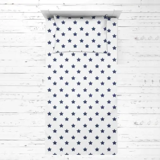Bacati - Stars Navy Muslin 3 pc Toddler Bed Sheet Set 100 pecent cotton image {2}