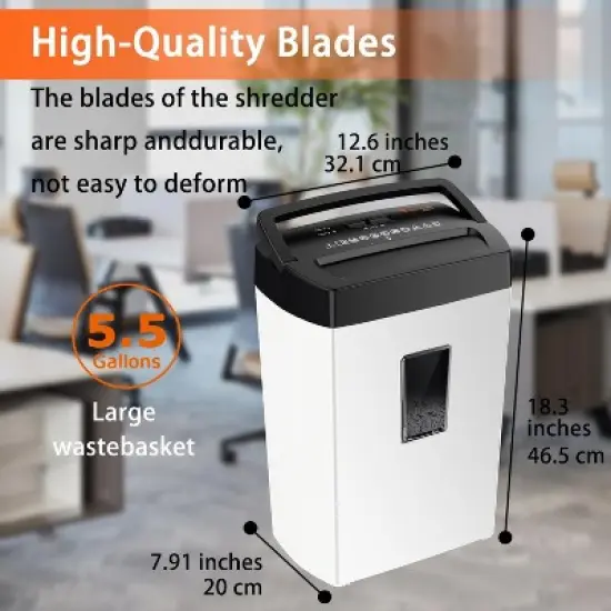 Bonsaii 12-Sheet Cross Cut Shredder, 5.5 Gal, for Paper, Credit Cards, Mail, Staples, P-4 Security, Transparent Window, White/Black, for Home Office image {2}