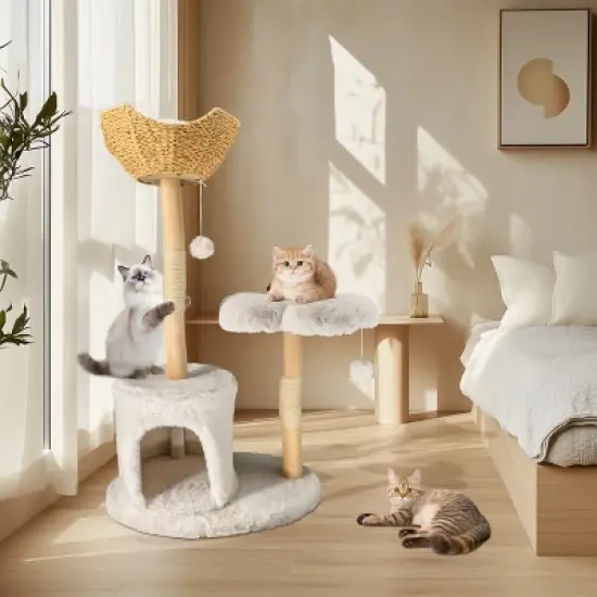 Artloge 47" Tall Sturdy Cat Tree Tower Multi-Level Play Activity Center Luxury Cats House with Cozy Condo & Scratching Post & Toy Ball image {8}