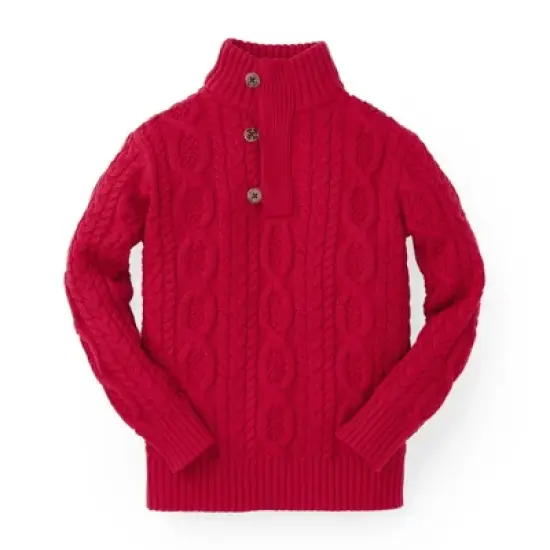 Hope & Henry Boys' Mock Neck Cable Sweater with Buttons, Kids image {9}
