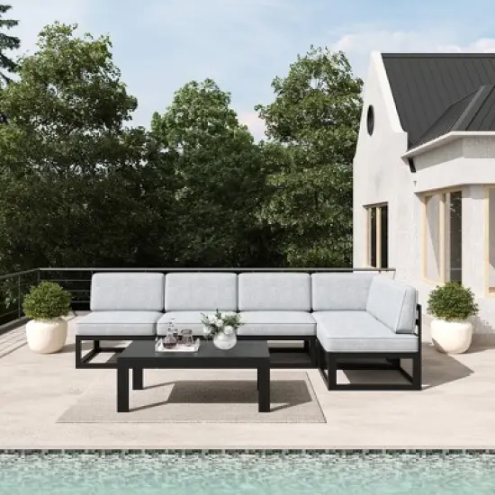 LayinSun 6-Piece Large Outdoor Modular L-Shaped Sectional Set with Coffee Table image {9}