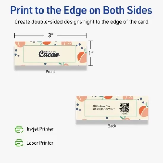 Avery Printable Rectangle Mini Business Cards with Sure Feed Technology, 1" x 3", Matte Ivory Cardstock, Print-to-the-Edge, Laser/Inkjet, 800 Total image {5}