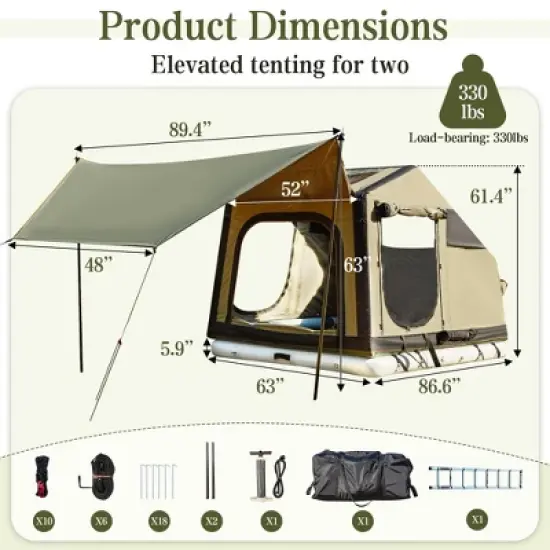 Erommy Rooftop Tent Hard Shell Truck Bed Tent for Camping, Waterproof SUV Tent with Air Mattress, All-Weather Car Tent for 2 Person image {1}