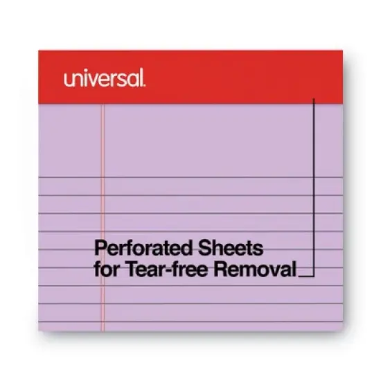 Universal Perforated Ruled Writing Pads, Narrow Rule, Red Headband, 50 Assorted Pastels 5 x 8 Sheets, 6/Pack image {1}