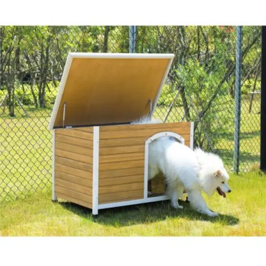 Medium Wooden Outdoor Dog House, Dog House Big With Waterproof Roof, Pet House Dogs With Adjustable Plastic Feet-Cuddlewood image {1}