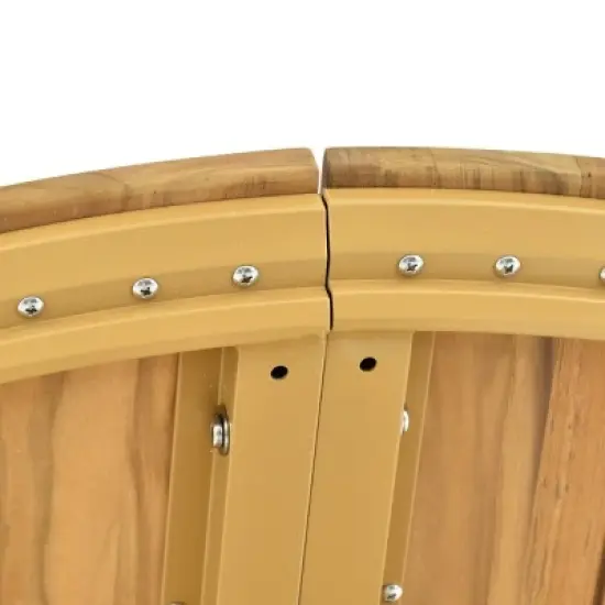 Circular Planked Wood Outdoor Dining Set 4 Ergonomic Woven Armchairs with Radial Pedestal Base image {6}