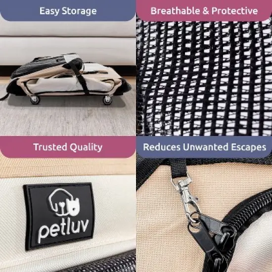PetLuv Cat & Dog Pull-Along Carrier on Wheels & Rolling Travel Crate, Removable Soft Pillow, Privacy Windows, Locking Zippers, Pocket, Seatbelt Loops image {4}