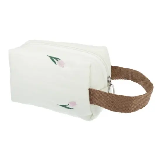 Unique Bargains Durable Embroidered Makeup Bag Beige Pink 1 Pc image {3}