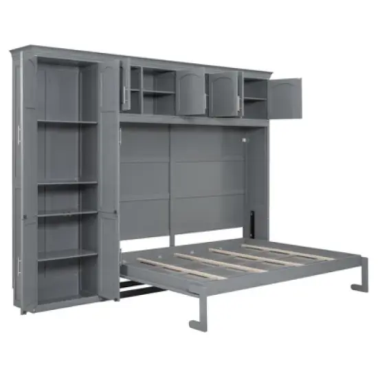 Queen Size Murphy Bed Wall Bed with Cabinets and Shelves-ModernLuxe image {8}