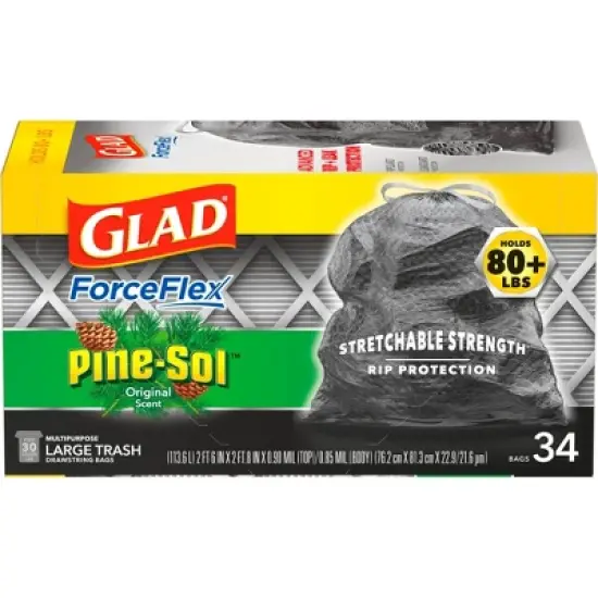 Glad ForceFlex DrawString Trash Bags - Pinesol - 30 Gallon - 34ct image {6}
