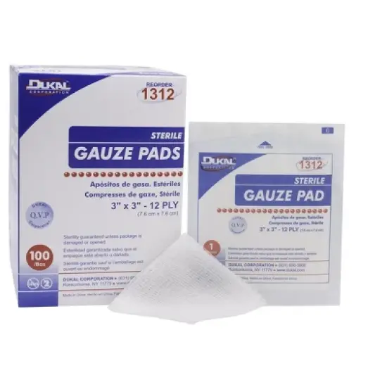 Dukal 1312 Gauze Pad 3 in. x 3 in. 12 ply Sterile (Box of 100) image {1}