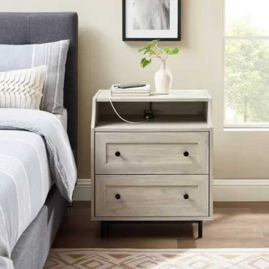 Transitional 2 Drawer Nightstand with USB Port - Saracina Home image {1}