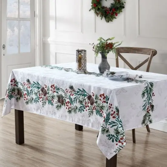 Elrene Holly Berry Flourish Holiday Fabric Tablecloth - Elrene Home Fashions image {1}