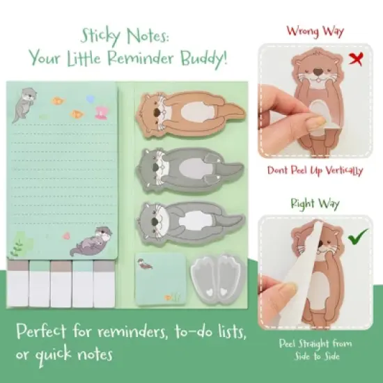 Wrapables Sticky Notes Set, Memo Notepads, Book Tabs, Page Markers, Sticky Notes, Home and Office Supplies (440 Sheets Total), Otters image {2}