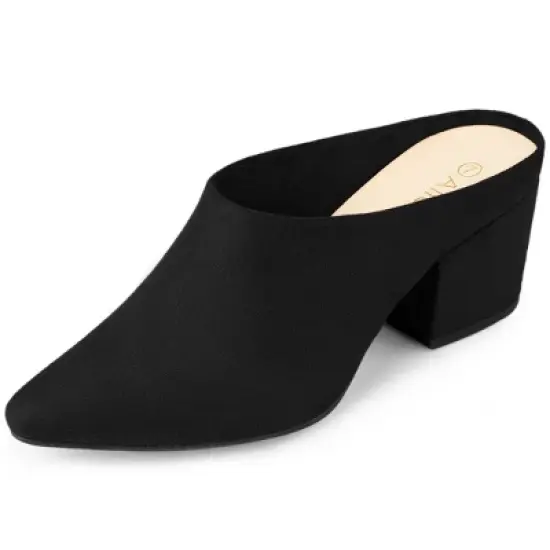 Allegra K Women's Pointed Toe Slip on Block Heel Slide Mules image {7}