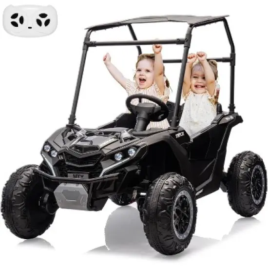 24V Kids UTV Off-Road, 4x4 Electric Truck w/Sunshade, Remote, LED Lights, Shock Absorber, Horn & Music Player image {6}