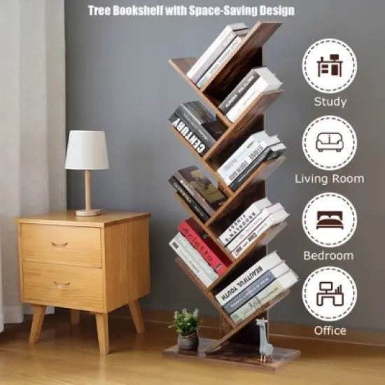 Costway Tree Bookshelf 8-Tier Bookcase Free Standing Book Rack Display Stand image {5}
