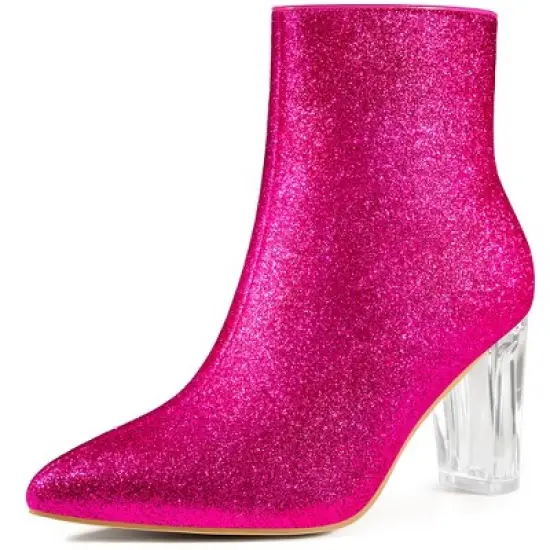 Perphy Women's Sparkly Glitter Clear Block Heels Ankle Booties image {5}