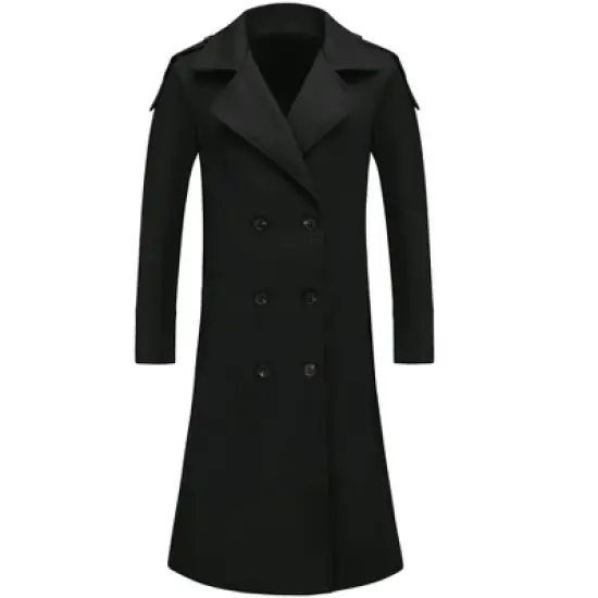 Lars Amadeus Men's Winter Notch Lapel Double Breasted Solid Color Long Overcoat image {6}