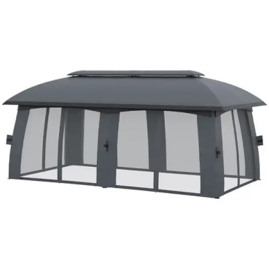 Outsunny 10' x 20' Patio Gazebo, Outdoor Gazebo Canopy Shelter with Netting & Curtains, Vented Roof, Steel Frame for Garden and Lawn image {3}
