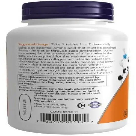 L-Lysine 1000mg (from HCL) by Now Foods  -  100 Tablet image {2}