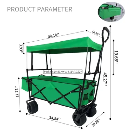 Garvee Collapsible Wagon, Folding Garden Outdoor Park Utility Wagon, Picnic Camping Cart with Wheels for Outdoor Garden, Green image {1}