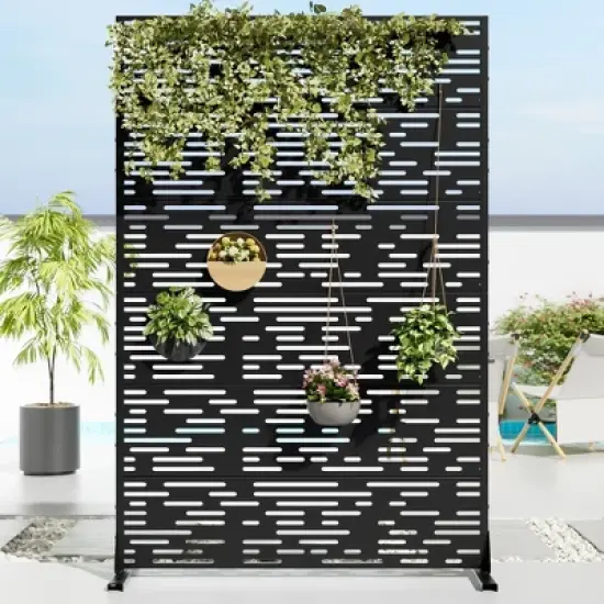 46.8in.W x 71.37in.H Black Galvanized sheet Outdoor Private Screen Decorative Art Panel image {6}
