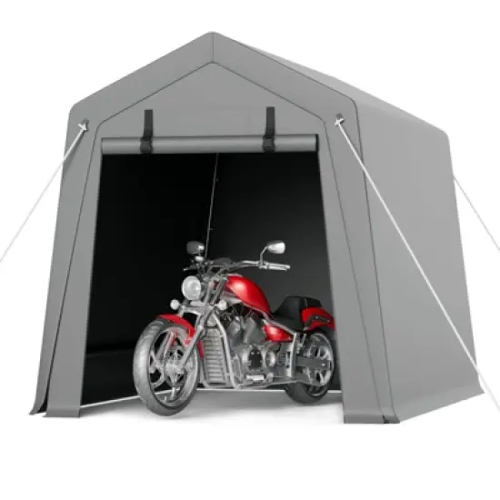 Portable Carport, Storage Shed with Heavy Duty Waterproof Tarp & 2 Roll-Up Zipper Doors, Ideal Tent for Motorcycles, Bikes, Garden Tools image {9}