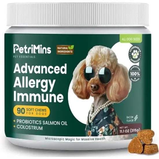 PetriMins Advanced Dogs Allergy & Seasonal Immune Skin Itch Relief ( Probiotics, Astragalus Root, Mushroom, Colostrum, Turmeric, Omega-3 ) 90 ct image {7}
