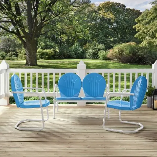 Griffith 3pc Outdoor Seating Set - Sky Blue - Crosley image {4}