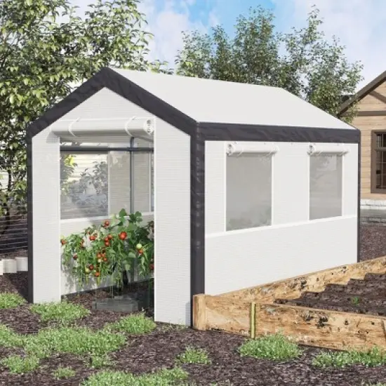 Outsunny Outdoor Walk-In Tunnel Greenhouse Garden Warm Hot House with Roll Up Windows, Zippered Door, & Weather Cover image {2}