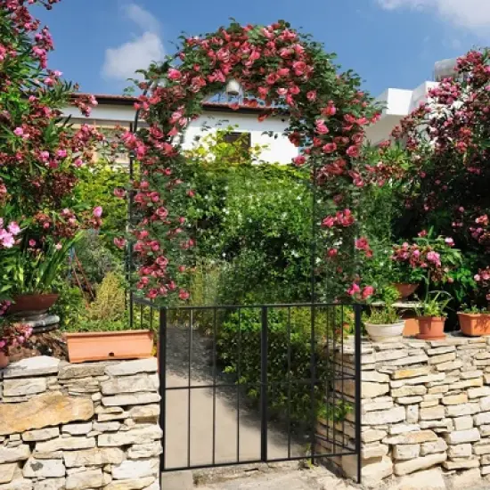 Costway Garden Arch Arbor Trellis with Gate 7.5 ft Patio Archway Pergola for Wedding image {4}
