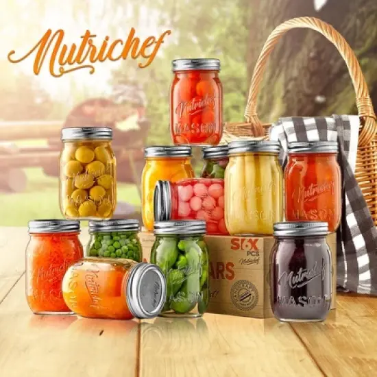 NutriChef 12 Pcs. Glass Mason Jars with Regular Lids and Bands, DIY Magnetic Spice Jars, Ideal for Meal Prep, Jam, Honey, Wedding Favors, and more image {6}
