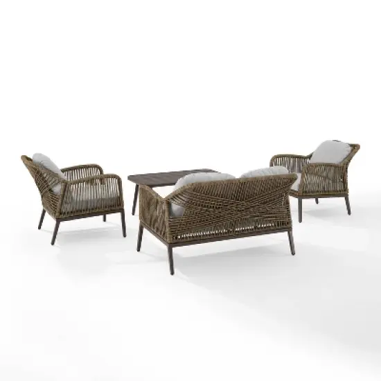 Haven 4pc Outdoor Wicker Conversation Set - Light Gray - Crosley image {4}