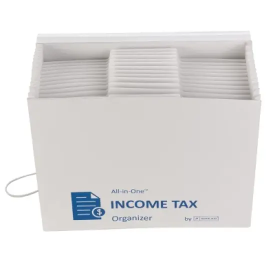 Smead All-in-One&trade; Income Tax Organizer, 12 Pockets, Flap and Cord Closure, Letter Size, Navy/White (70660) image {3}
