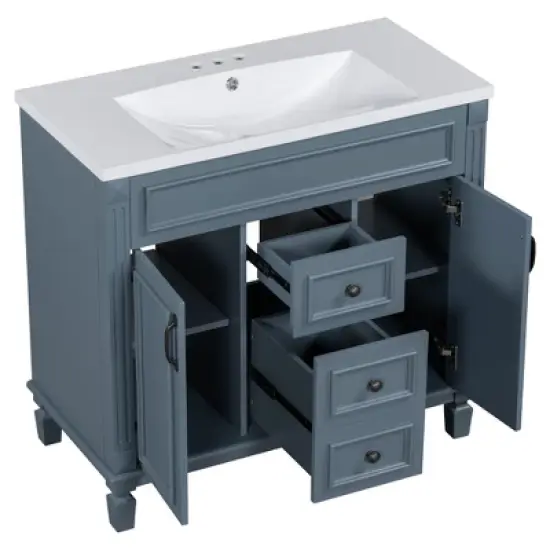 Whisen 36 in. Bathroom Storage Cabinet Bathroom Vanity with Top Sink and 2 Drawers image {8}
