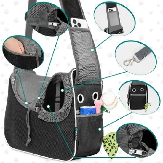 PetAmi Small Dog Sling Carrier, Soft Crossbody Puppy Carrying Purse, Adjustable Breathable Travel Pet Cat Pouch to Wear for Traveling image {2}