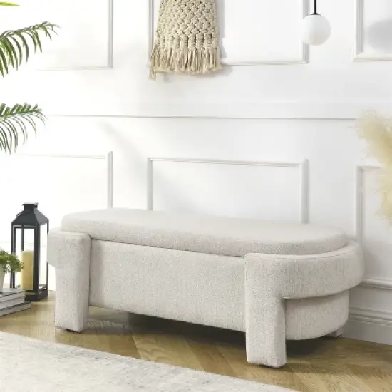 Karen- Large Storage Upholstered Linen Bench With Solid wood legs-Maison Boucle image {10}