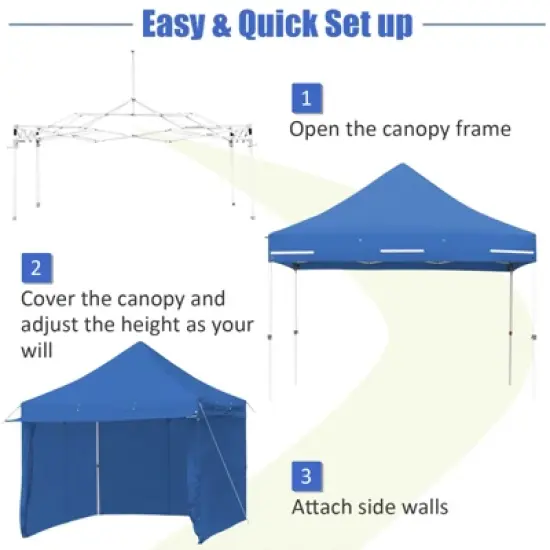 Tangkula 10x10ft Pop up Tent, 4 Height Adjustment Folding Camping Tent with Awning image {4}