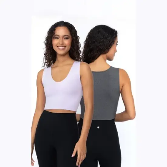 Yogalicious 2 Pack Lola Pure Cloud Basic Fitted V-Neck Muscle Cropped Tank Top image {8}