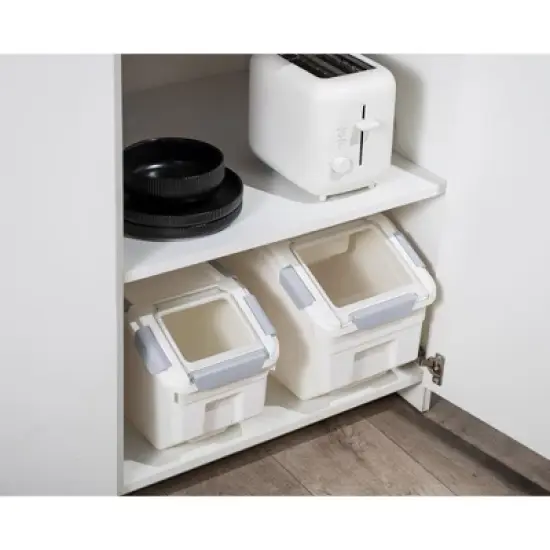 HANAMYA 15 Liter Food Storage Lidded Container with Handle, Wheels, and Measuring Cup for 30 Pounds of Rice, Flour, or Pet Food, White image {2}