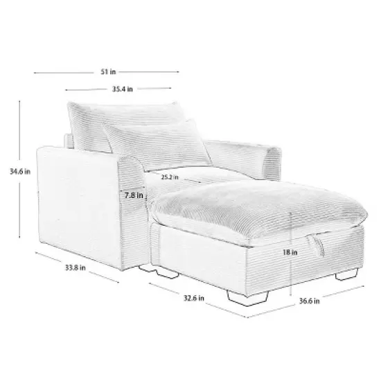 Corduroy Sofa Couch,Modular Sofa With Storage Ottoman,Deep Seat Couch,Sofa Couch For Living Room,Apartment-Cuddlewood image {3}